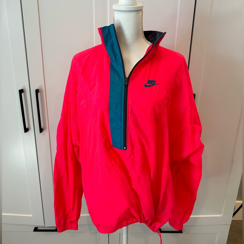 Vintage Nike 90's Runners Windbreaker Neon Pink w Aqua Blue Accent Nike Logo